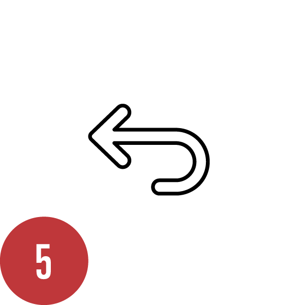A white background with a black left-turn arrow and a red circle with the number 5 inside.