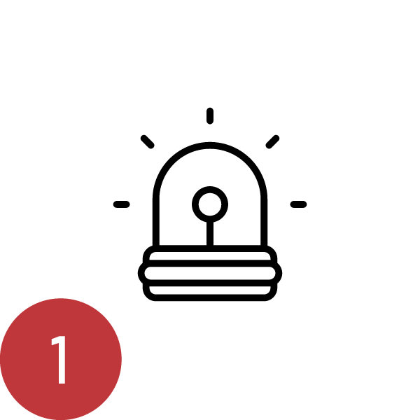 Outline of a flashing emergency siren or light on a white background with a black border.
