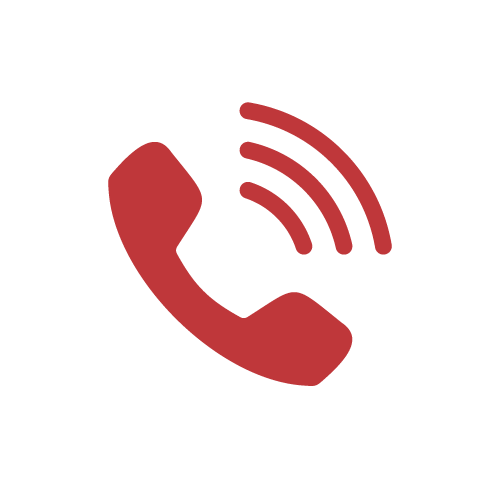 Icon of a red telephone receiver with sound wave lines, representing a phone call or communication.