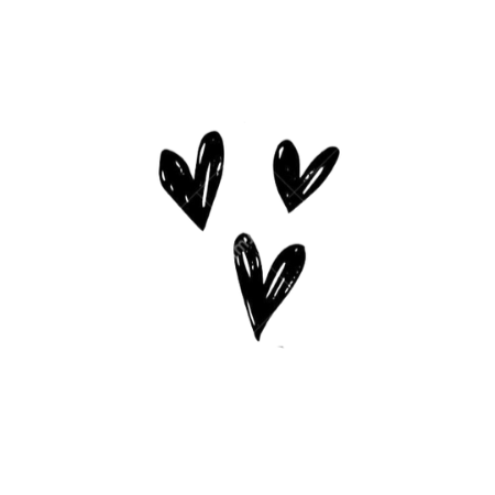 Three hand-drawn black hearts on a black background.