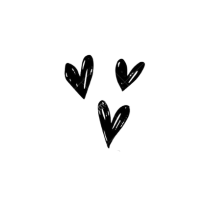 Three black hand-drawn hearts arranged in a cluster on a transparent background.
