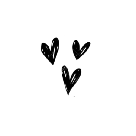 Three black hearts drawn with a marker or pen.
