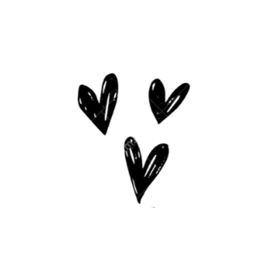 Four hand-drawn black hearts on a transparent background.