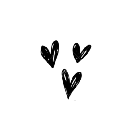 Three black hearts drawn with white outlines grouped together.