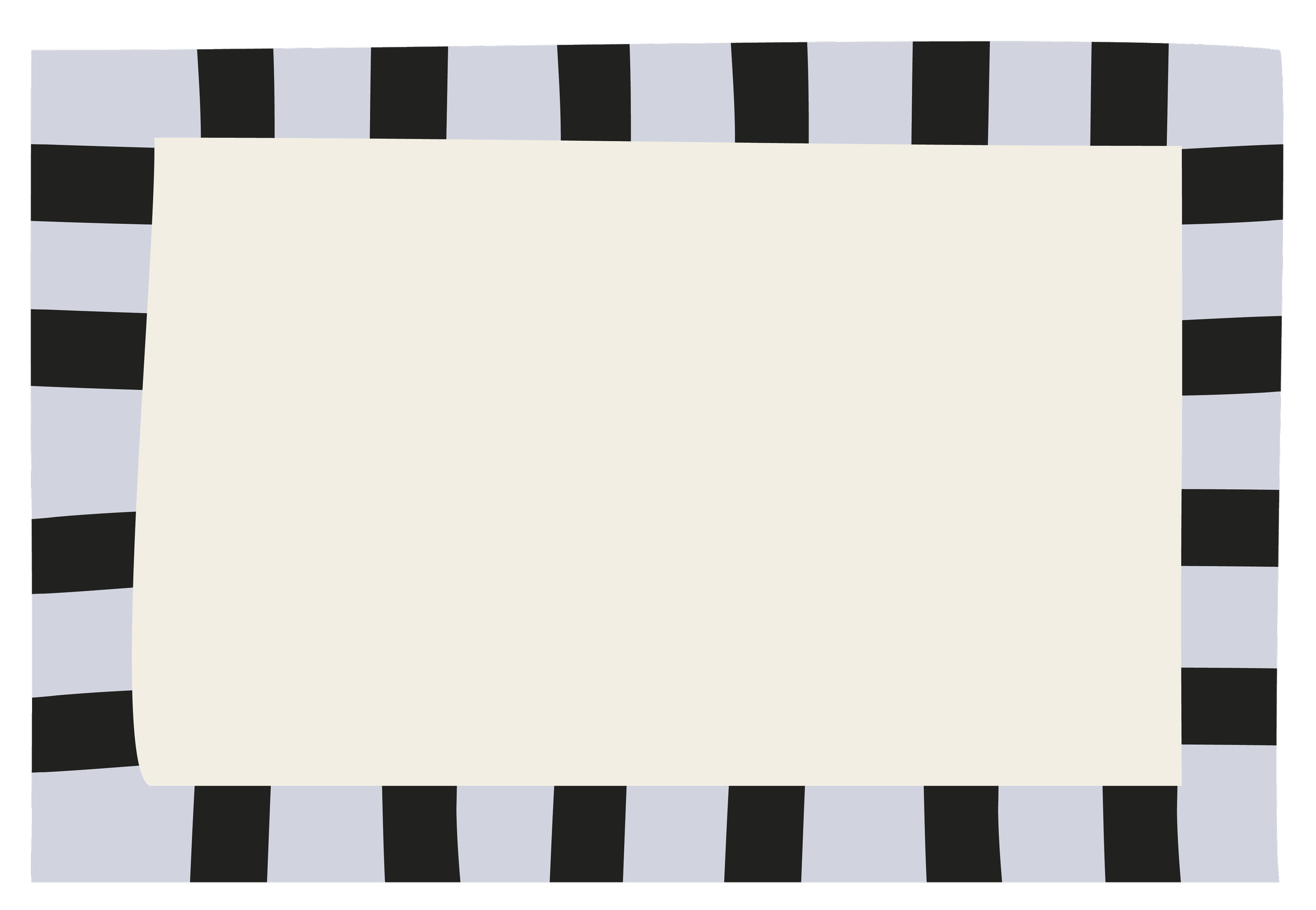 A black and white striped rectangular object with a large beige rectangular sheet placed over it.