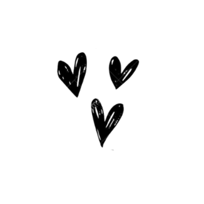 Three black hearts sketched on a dark background.