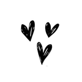 Three hand-drawn black hearts on a white background