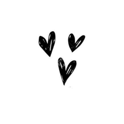 Three black hearts drawn with a marker on a black background.