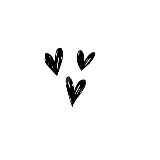 Three black hearts drawn with a marker on a white background.