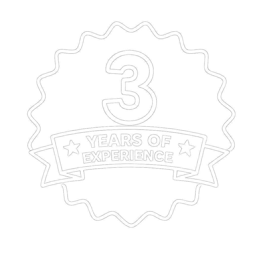 Celebrating 3 years of experience with a badge featuring a large number 3, stars, and a banner that reads 'Years of Experience.'