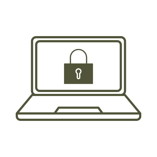 Laptop with a lock symbol on the screen indicating cybersecurity or data protection.