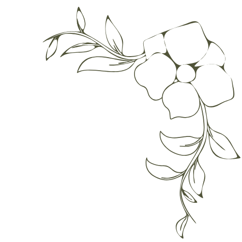 Outline of a floral design with leaves and flowers on a black background.