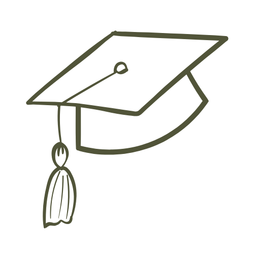 Hand-drawn illustration of a graduation cap with a tassel.