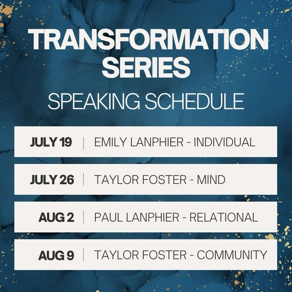 Transformation doesn&rsquo;t happen by accident. It happens as we surrender every part of our lives to Jesus.

Join us for our Transformation Series as we explore how God changes us from the inside out.

Last Sunday, Emily Lanphier kicked off the ser