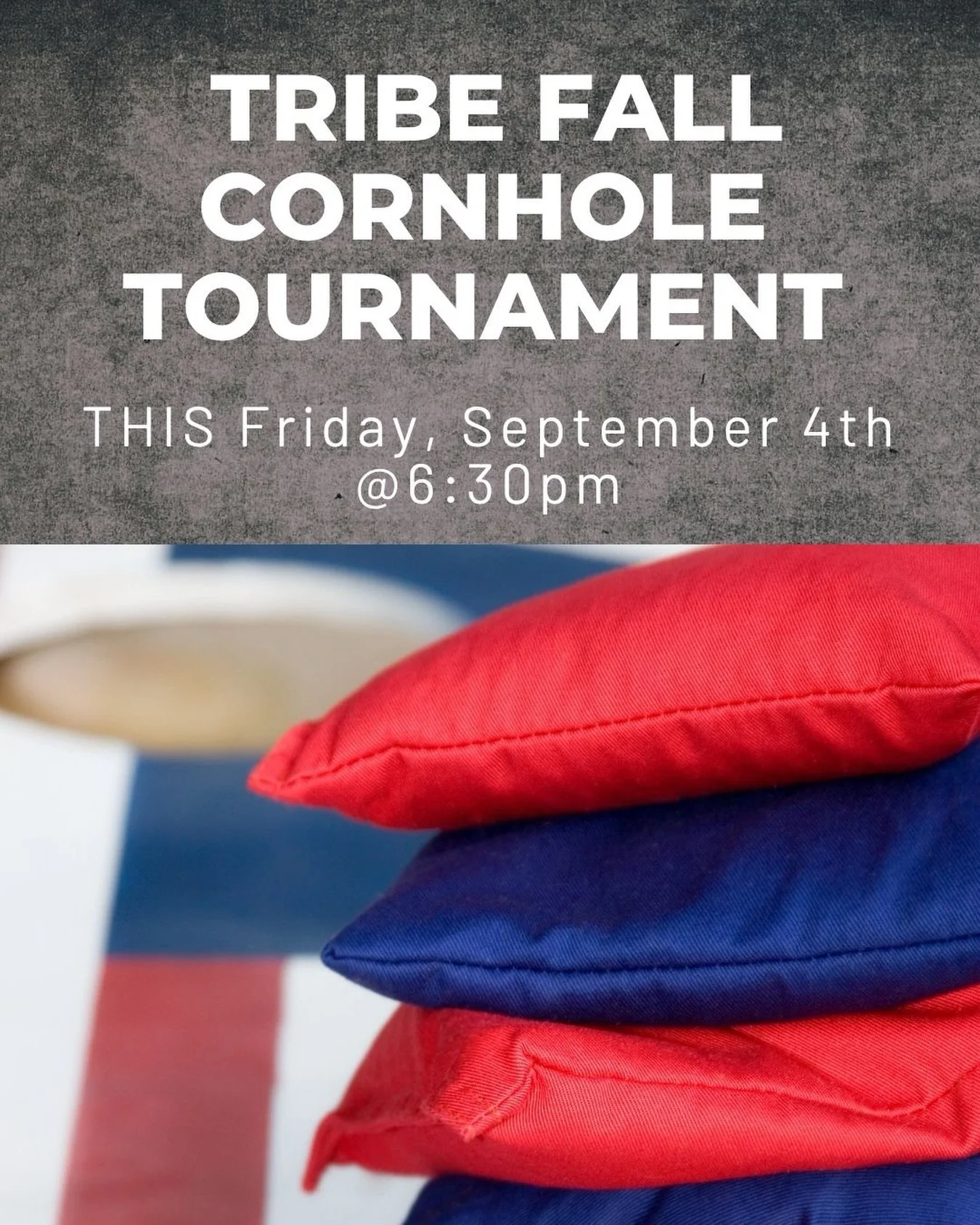🚨 LAST CHANCE! Registration closes TONIGHT at 11:30 PM! Join us this Friday for Tribe&rsquo;s Annual Fall Cornhole Tournament! Enjoy food, friendly competition, and plenty of laughs as we connect with our Tribe. 🙌

📅 Friday, September 4 | 6:30&nda