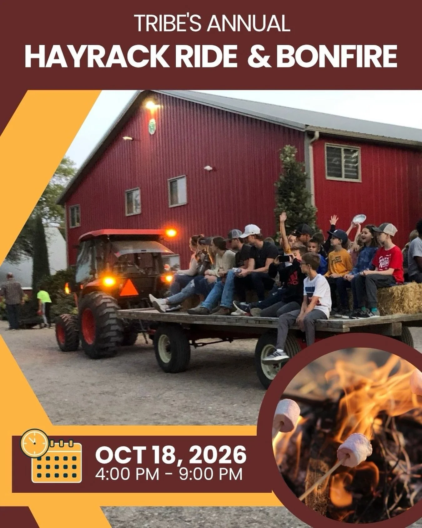 🍂 Our Hayrack Ride &amp; Bonfire Night is just over a week away! Bring the whole family for hayrack rides, dinner, and time around a cozy fire with your Tribe family. 

It&rsquo;s a fall evening for all ages, and we&rsquo;d love to have you join us!