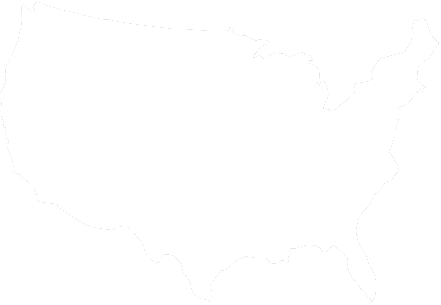 A white silhouette map of the United States against a black background.