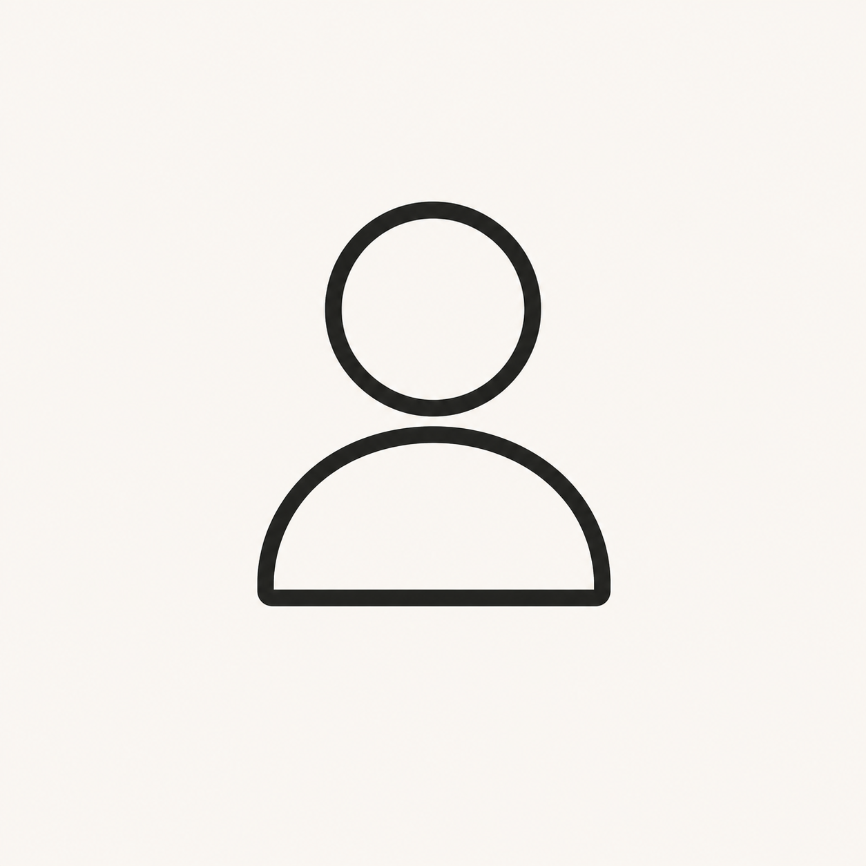 Icône simple représentant une silhouette humaine, avec un cercle pour la tête et une demi-ellipse pour le corps, sur un fond blanc.