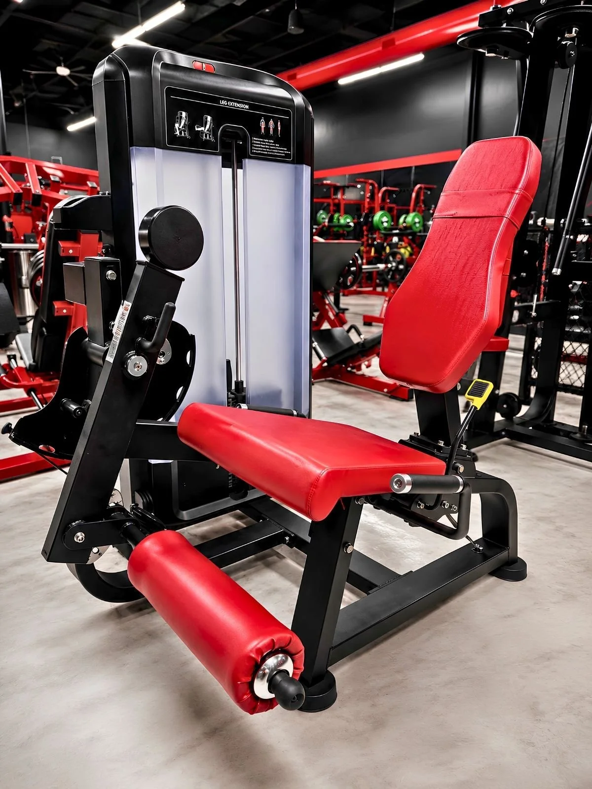 Leg extension machine for lower body strength training.