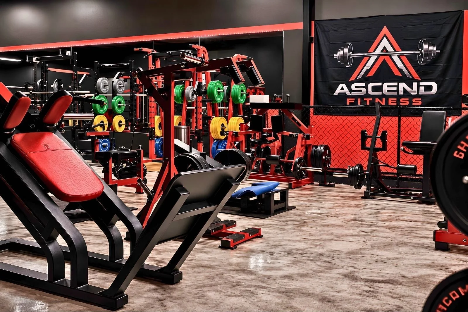 Plate-loaded strength training equipment and machines.