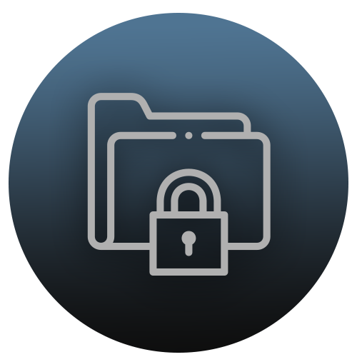Icon of two overlapping folder icons with a padlock in front, representing secured or locked files.