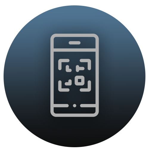 Icon of a smartphone with a QR code on its screen.