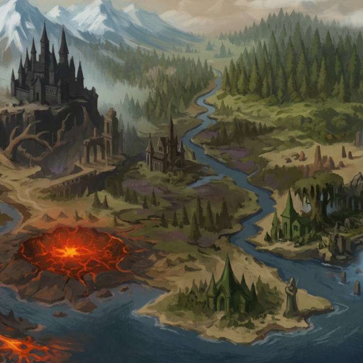 Map of Arynbel from Chronicles of Arynbel, showing the kingdom’s regions, rivers, forests, mountains, and coastlines.