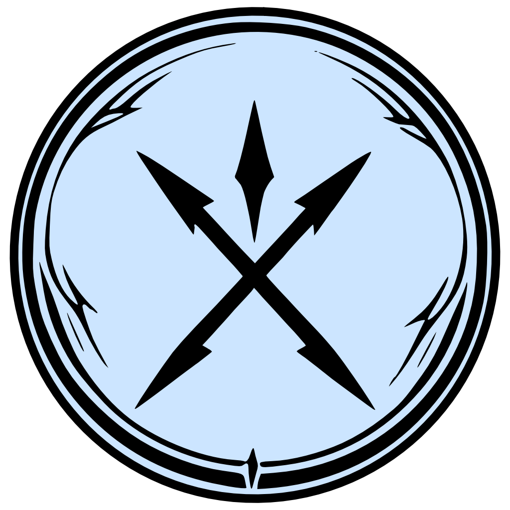 Blade soulmark symbol from Chronicles of Arynbel, shown as a circular pale blue emblem with crossed black blades.