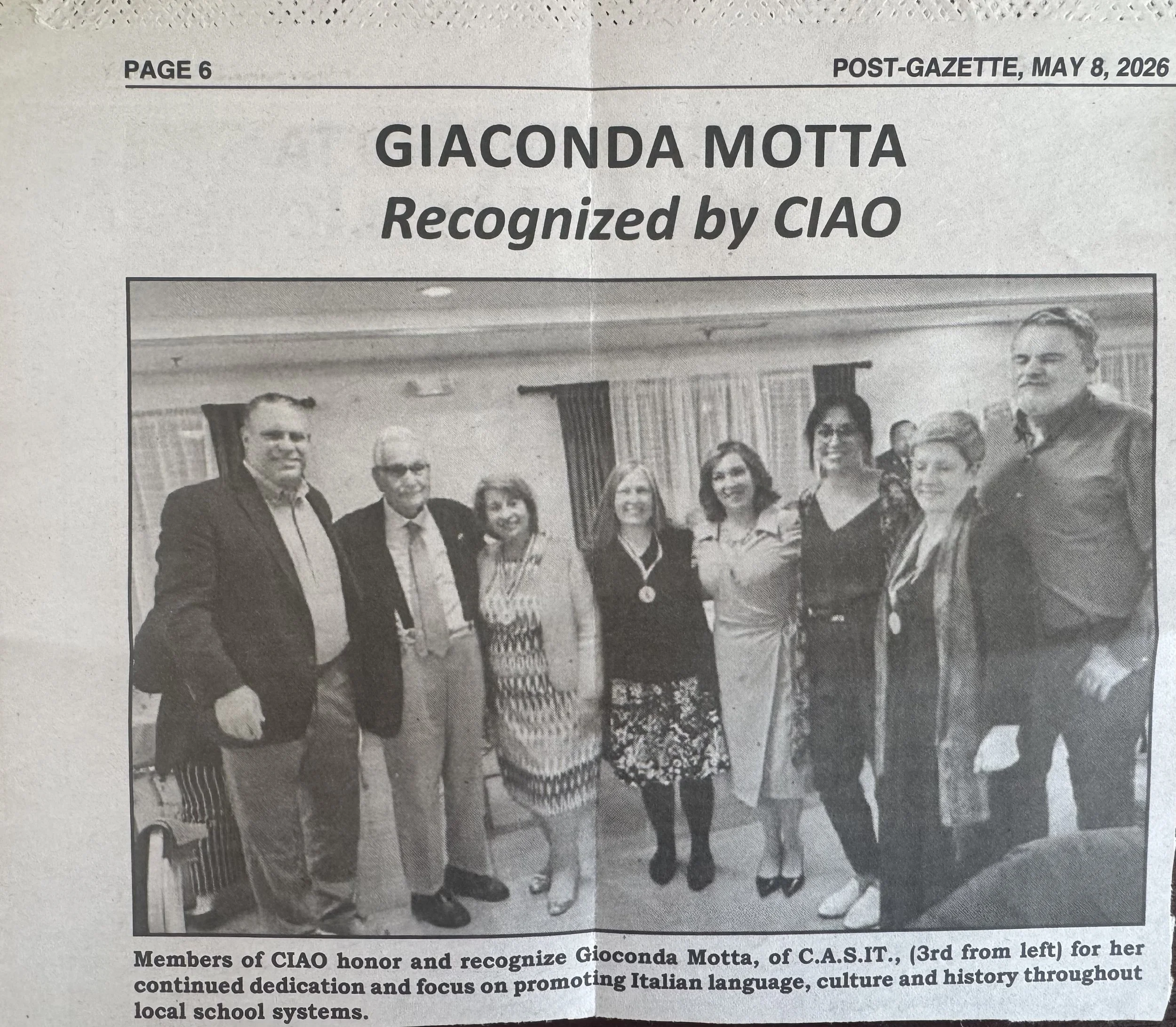 GIACONDA MOTTA Recognized by CIAO