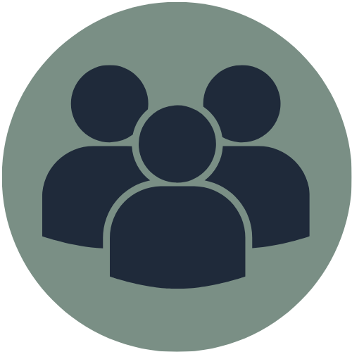 sage green circle with icon of 3 people inside
