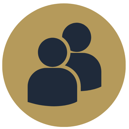 Gold circle with outlines of two people inside