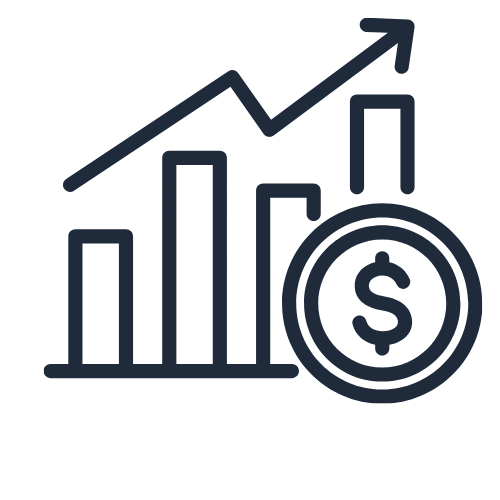 Bar graph with dollar sign showing an upward trend representing revenue growth