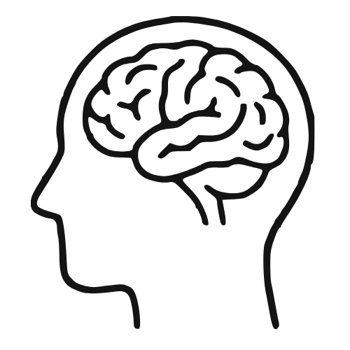 Outline of human head with a brain inside the skull