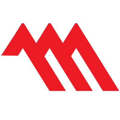 Red and black mountain logo with stylized peaks.