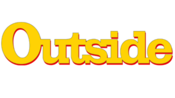 The word 'Outside' in bright yellow with red outline, set against a black background.