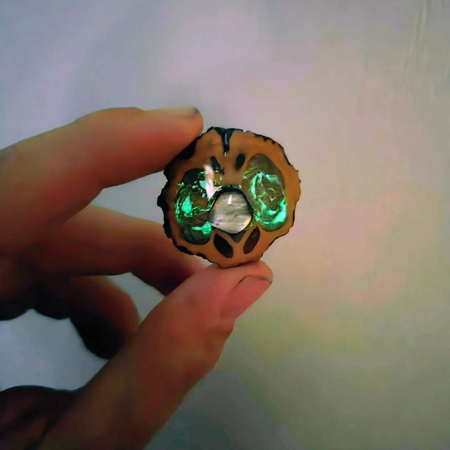 🌿✨ Tiny worlds hidden inside nature.

This little walnut shell holds glowing abalone, soft light, and a reminder that even the smallest things can carry entire oceans inside them. 💚🌊

Handcrafted with love, resin, and a bit of forest magic.

 #Aba