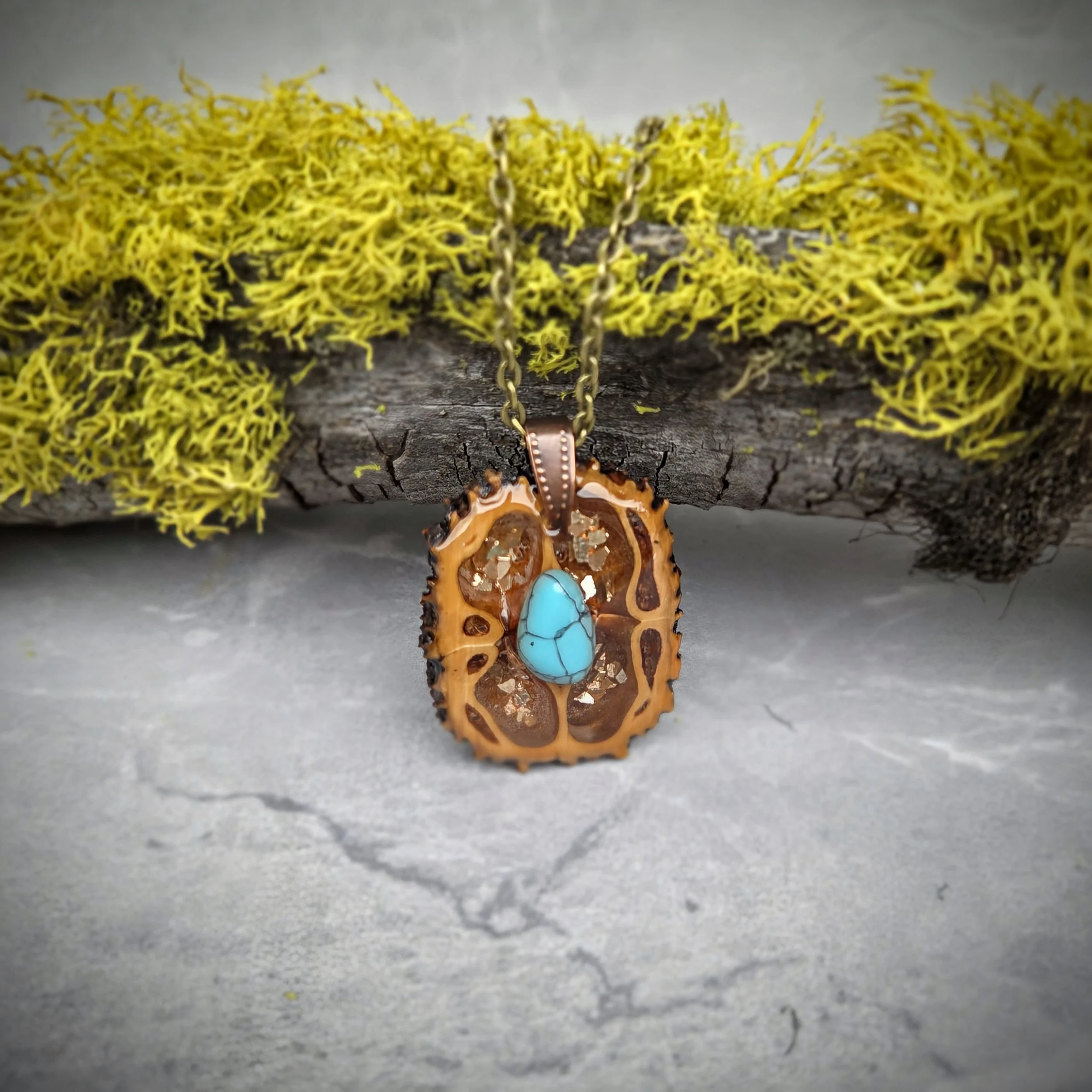 Turquoise Walnut Shell Necklace