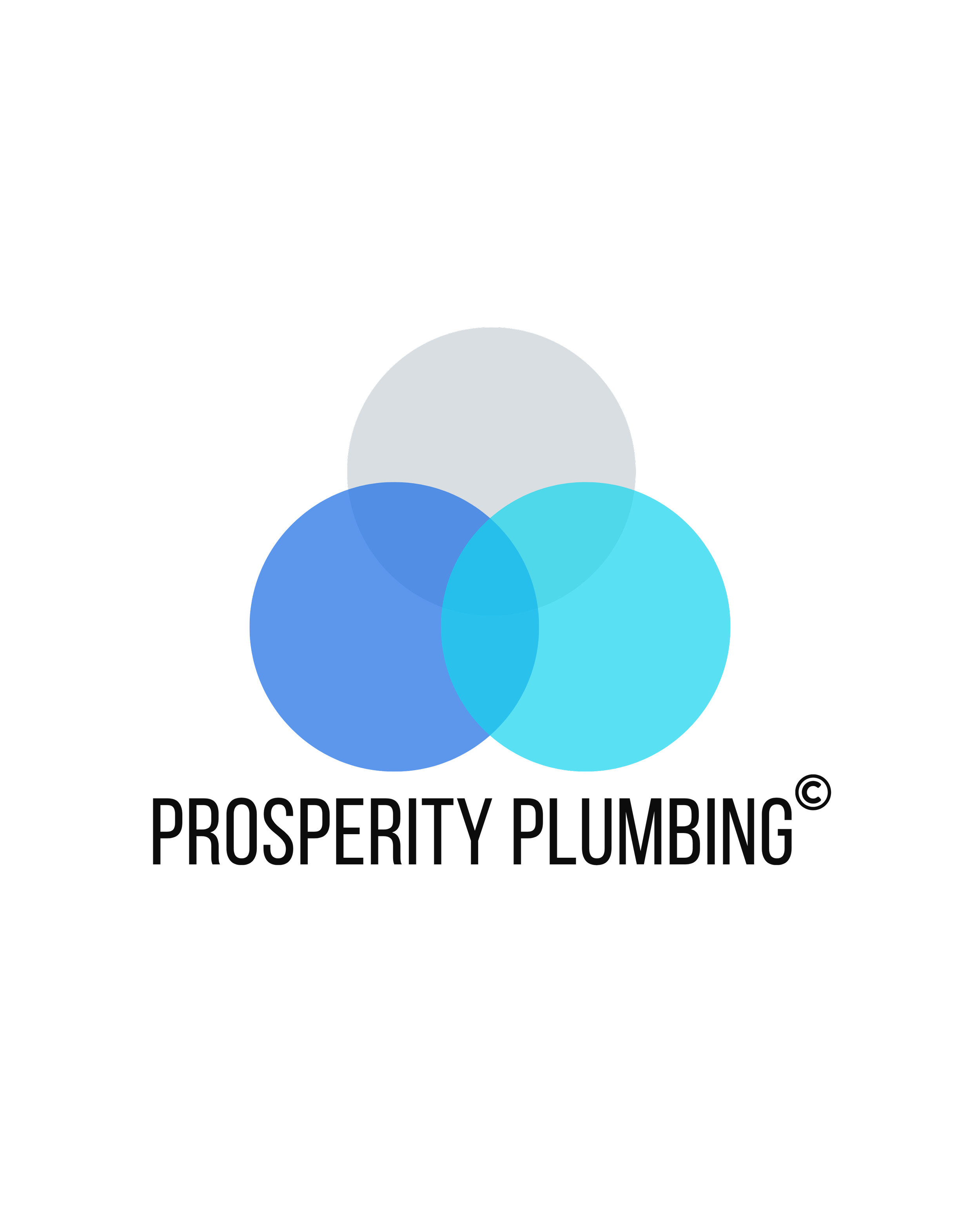 Logo for Prosperity Plumbing featuring three interlocking circles in blue shades with the company name below.