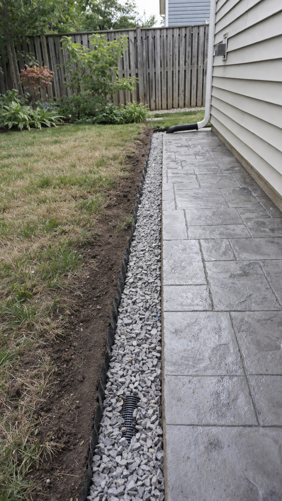 Professional French drain system installation to prevent yard flooding and foundation water damage in Vacaville CA