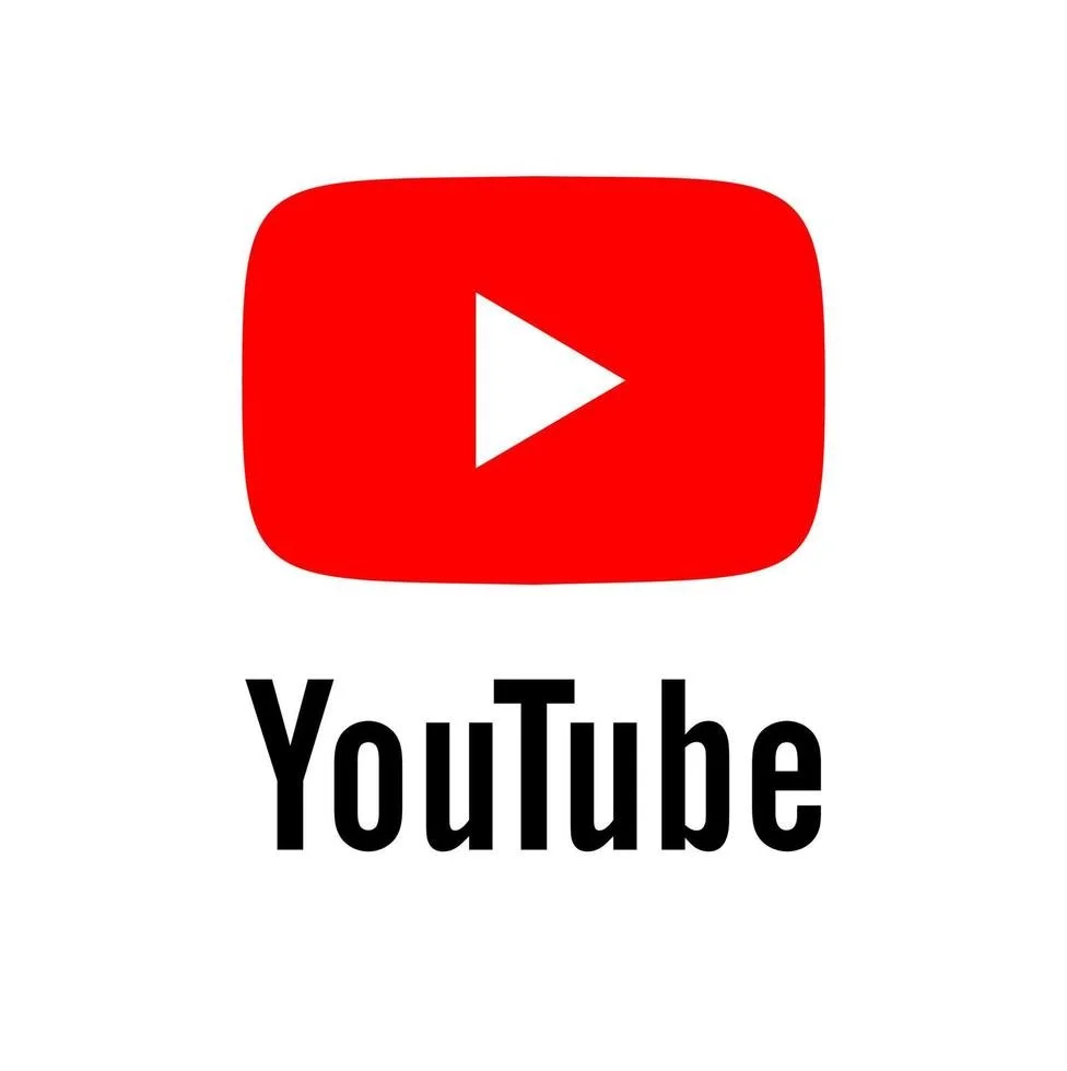 YouTube logo with a red play button and the word "YouTube" below it