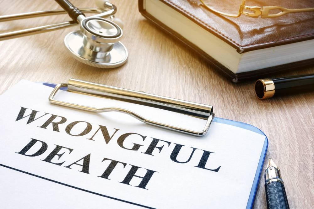 A clipboard with dealing paper titled 'Wrongful Death', - personal injury lawyer