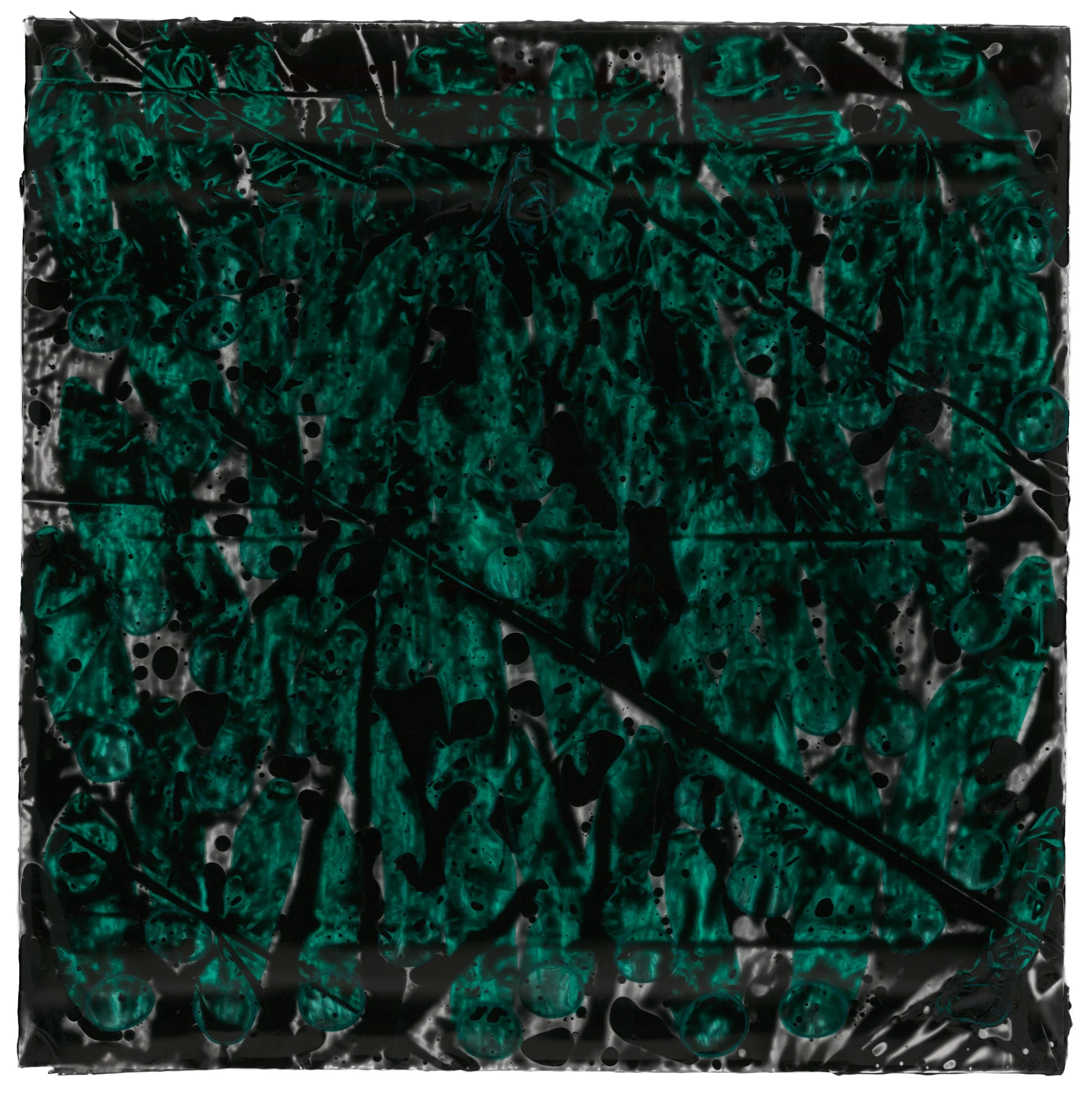 Green Swimmer (2006) 24" x 24" Colored condoms in tinted epoxy