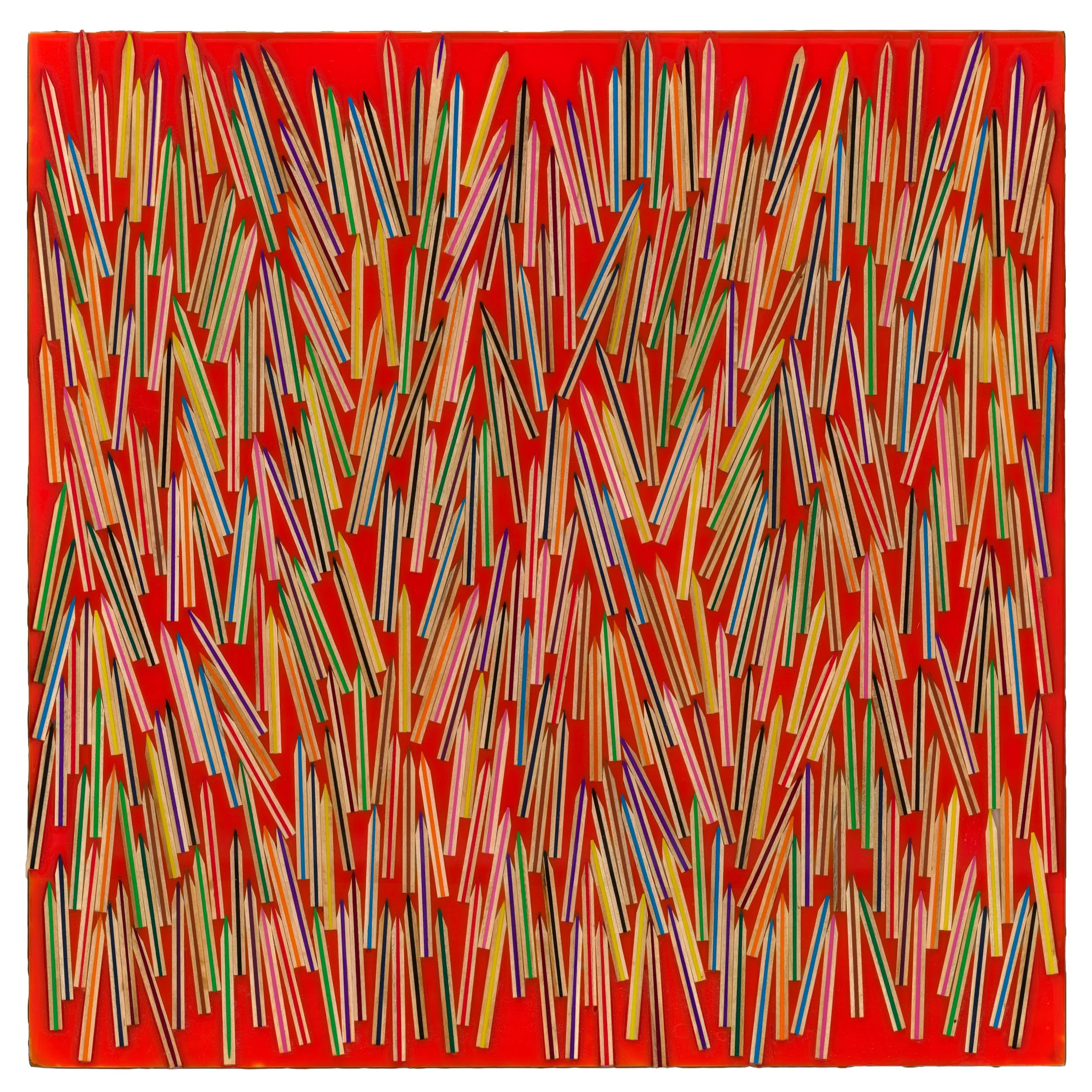 Align points up 2026 24” x 24” Dissected Pencils in tinted epoxy on plywood