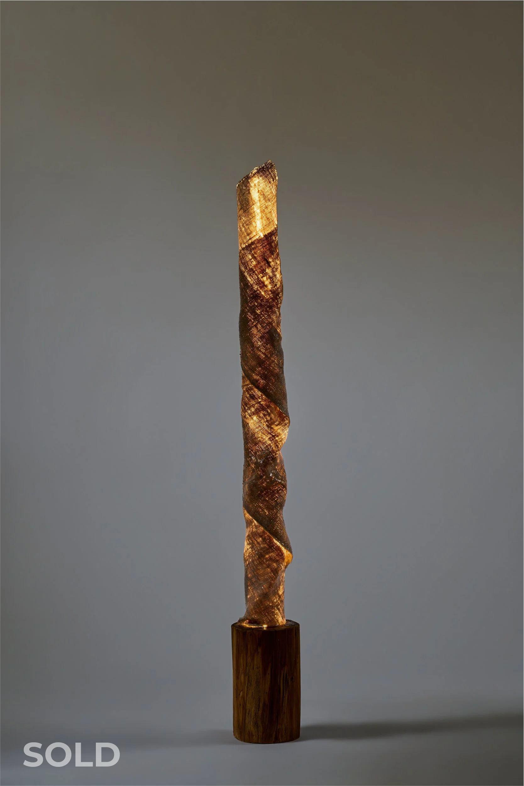 Orange Shroud (2026) Tinted epoxy impregnated jute on wood base