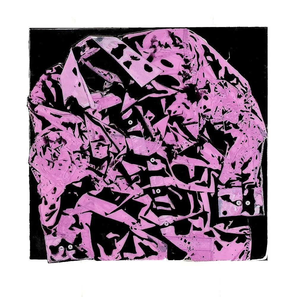 Violet Shirt (2026) 24" x 24" Epoxy impregnated and compressed shirt on aluminum composite sheet