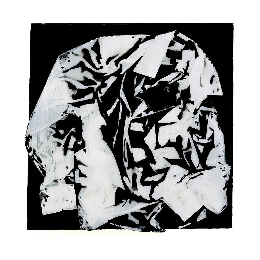 White Shirt (2026) 24" x 24" Epoxy impregnated and compressed shirt on aluminum composite sheet