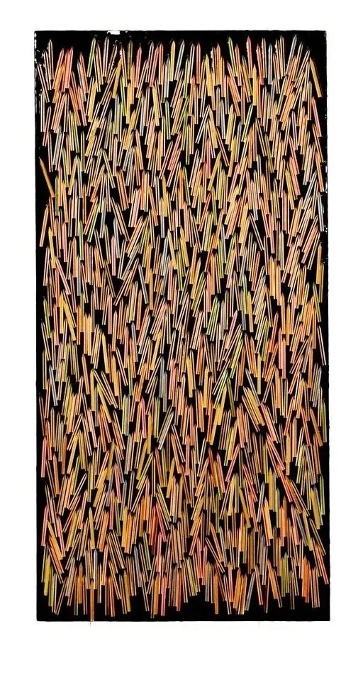 Preschool Pencils 1 (2026) 24" x 48" Colored pencils in black epoxy on aluminum composite sheet