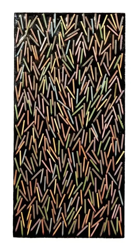Preschool Pencils 1 (2026) 24" x 48" Colored pencils in black epoxy on aluminum composite sheet