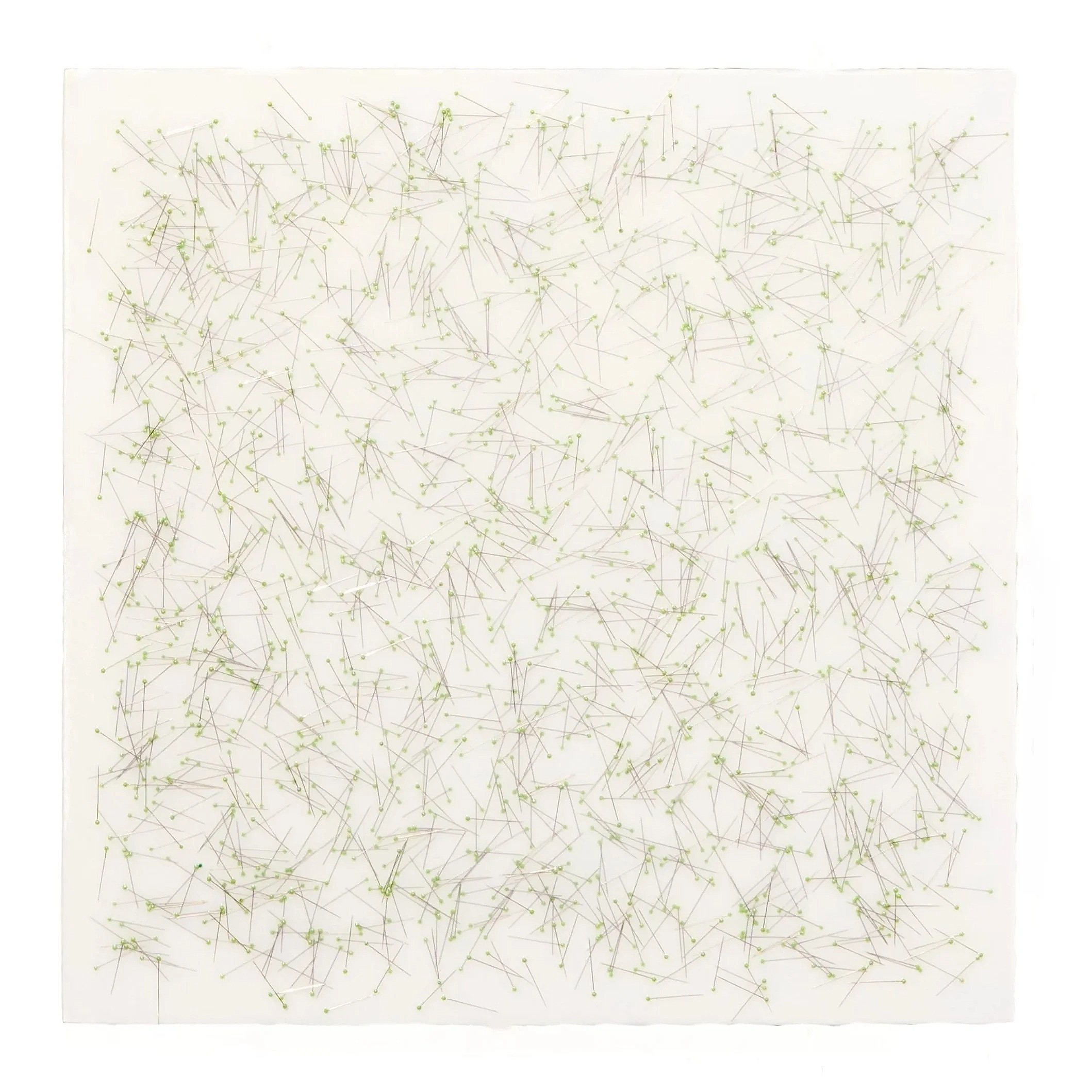 1000 Greens on White 24" x 24" (2025) Glass headed pins in epoxy on aluminum composite panel