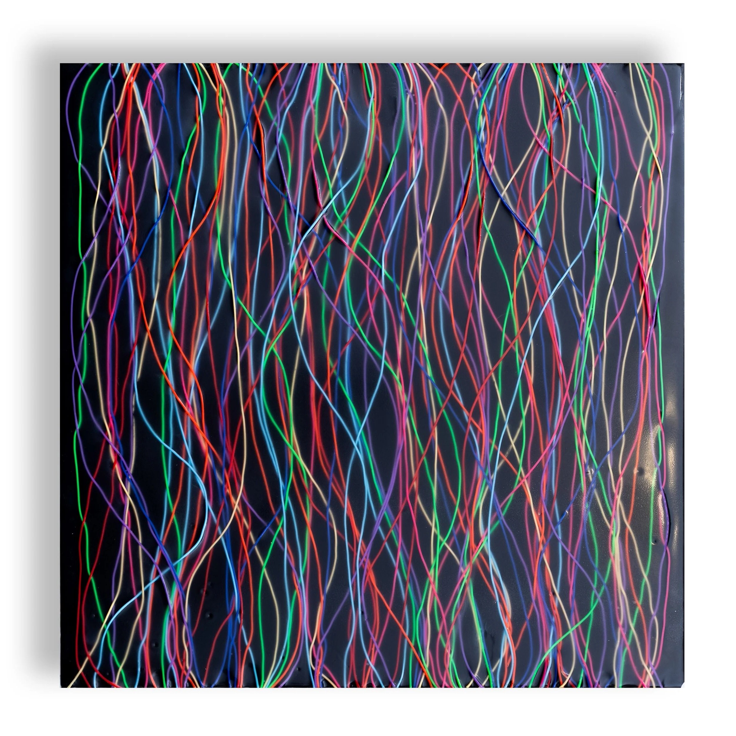 Night Time Nerves (2026) 24" x 24" monofilament in tinted epoxy on ACM